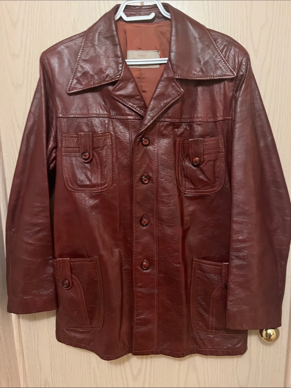Sears Men's Deep Brown Leather Button Jacket